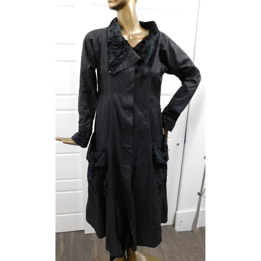 Age of Love Nataya Velvet Trim Jacket Size Large Long Black Lagenlook Coat